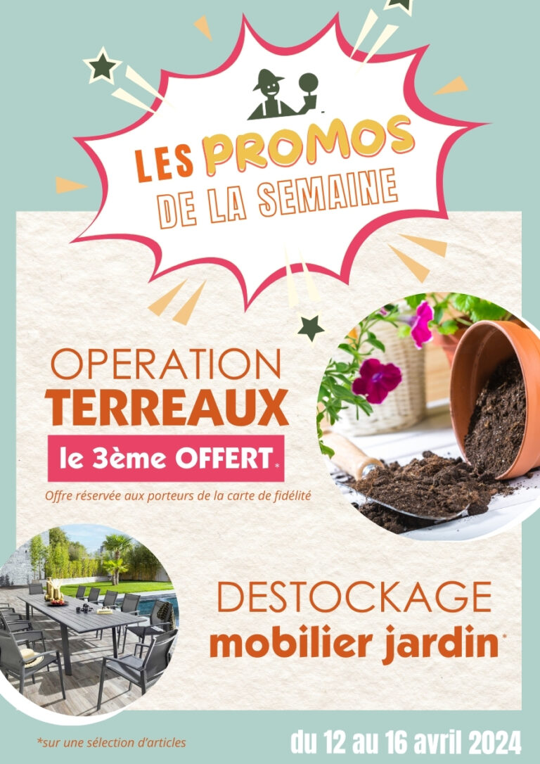 promotion jardinerie potiez terreaux et mobilier de jardin